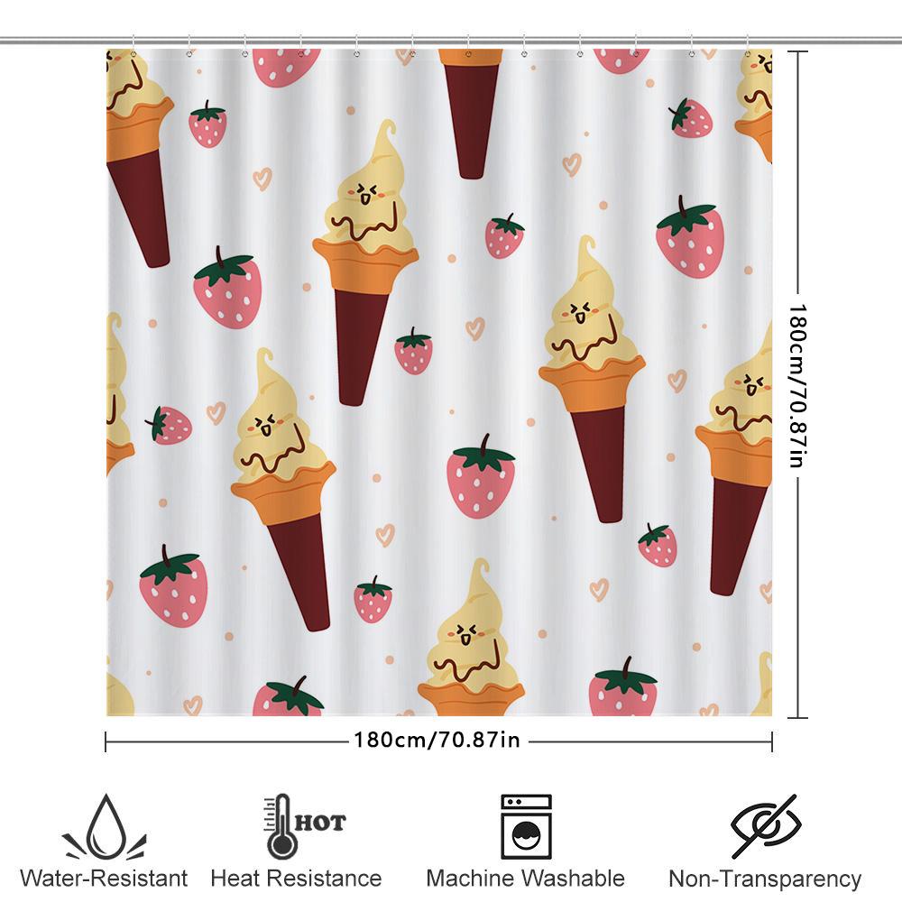 Ice Cream Cone Shower Curtain Cute Strawberry Design For Bathroom Decor Modern Printed Polyester Fabric Various Sizes Available