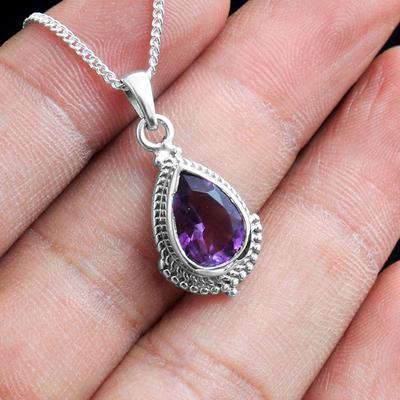Amethyst Pendant Necklace Pure 100% 925 Sterling Silver Women Jewelry