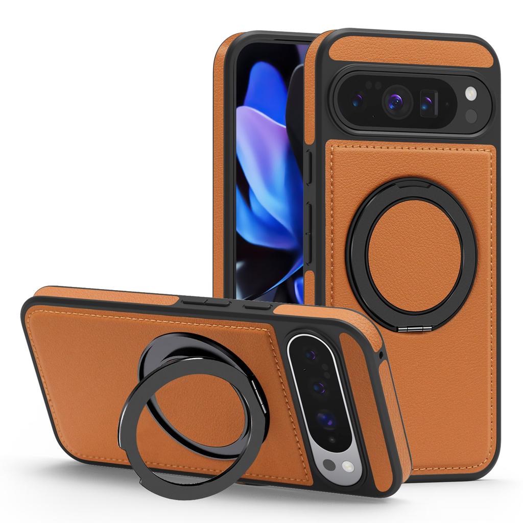 For Google Pixel 10 Pro XL Case with Ring Kickstand Compatible with MagSafe PU Leather Back Cover