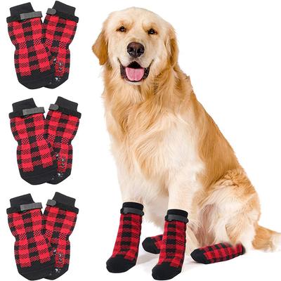 Christmas Dog Socks Anti-Slip Classic Red Plaid Dog Socks Soft Knitted Pet Paw Protector for Puppy Doggy Large Dogs Indoor Wear