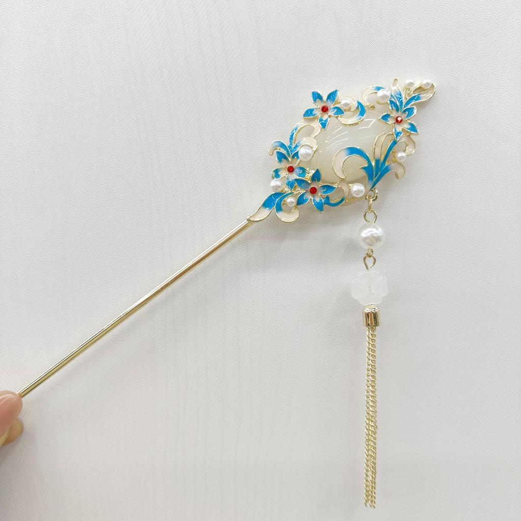 Fairy Flower Tassel Hairpin For Women Handmade Oil Dripping Floral Hair Stick Jewelry Metal Hair Accessories Girls Hair Pin 1pc