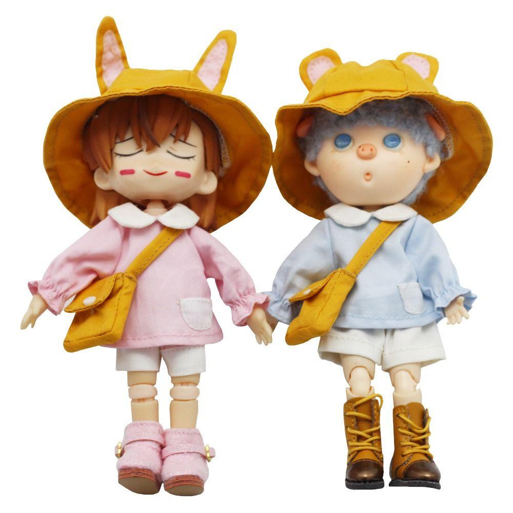 

Kindergarten Ob11 Doll Clothes Fisherman Hat BJD Doll Outfit Obitsu11 School Uniform DIY Toy рожевий