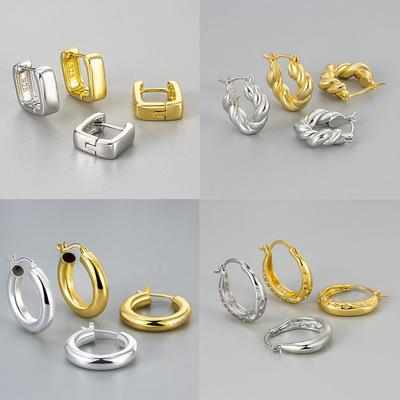 925 Sterling Silver Earrings For Women Trendy Gold Color Geometric Earring Jewelry Prevent Allergy Party Accessories Gift