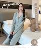 DayaEmmoTQ Striped Long Comfortable to the Korean Top and Bottom and Perfect for Cold Perfect for and Spring Women's Pajamas, Open-Front Lapel, Thin,