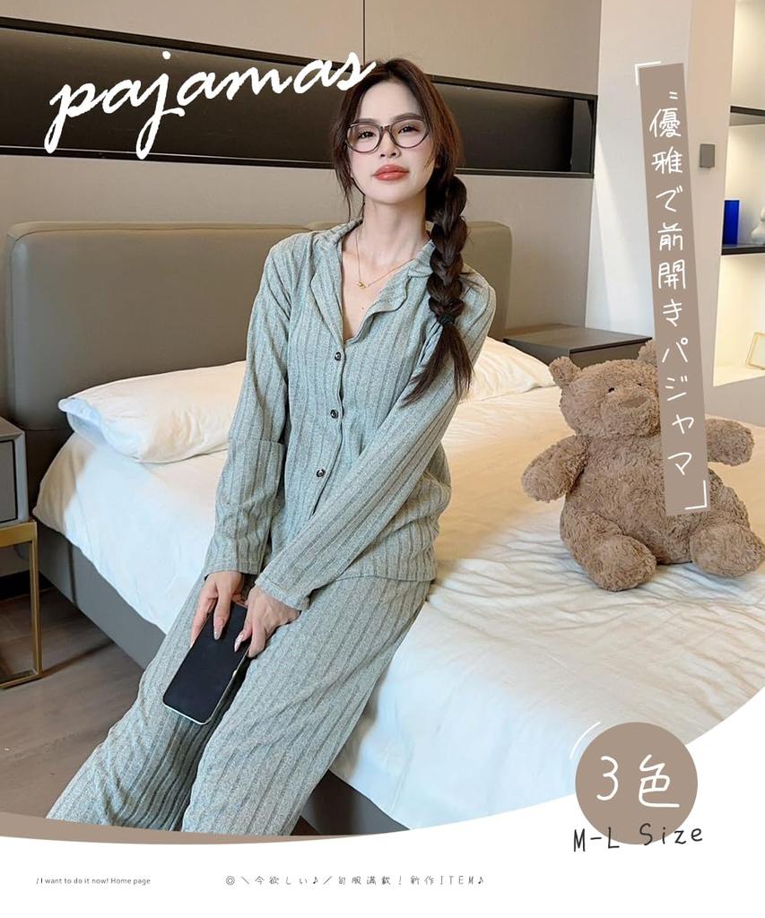 DayaEmmoTQ Striped Long Comfortable to the Korean Top and Bottom and Perfect for Cold Perfect for and Spring Women's Pajamas, Open-Front Lapel, Thin,