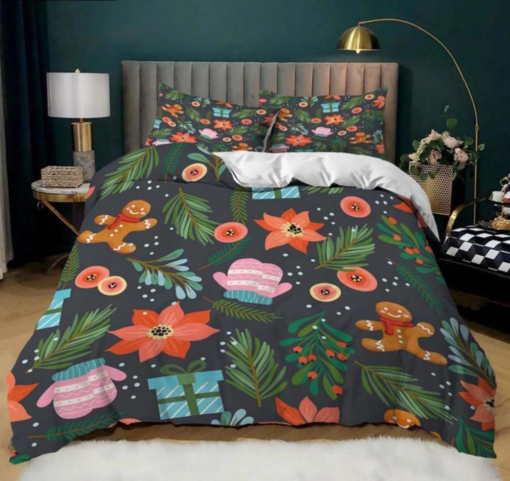 Christmas Duvet Cover Set Queen King Size Winter Snowflake Elk Car Pattern Soft Quilt Set Christmas Themed Quilt Set 3 Pcs