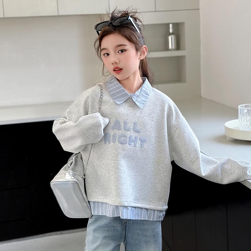 Girls' 2025 Autumn/Winter POLO-Style Two-Piece Sweatshirt for Middle Schoolers