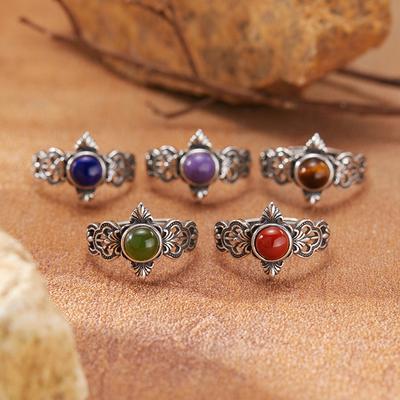Gepersonaliseerde Retro Thaise Zilveren Natuurlijke Kleur Schatring Dames S925 Sterling Zilver Ingelegd Met Nanhong Blauw Goud Jaspis Wijzende Vinger Ringen