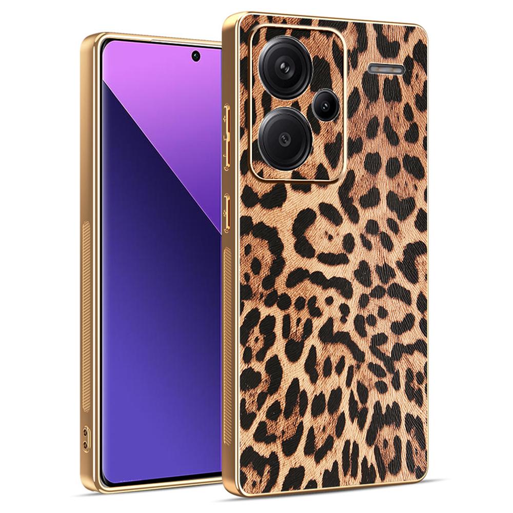 

For Xiaomi Redmi Note 13 Pro+ 5G Case Leopard Print PU Leather Coated PC+TPU Electroplating Phone Cover A