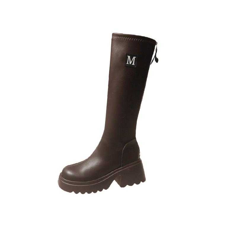 

Длинные ботинки-трубы на толстой подошве для женщин на весну и осень, модные высокие ботинки Martin, тонкие и универсальные 40 коричневый