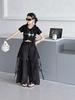 Zomer Set Meisjes Donkere Stijl: T-shirt met korte mouwen & Wijde mesh broek