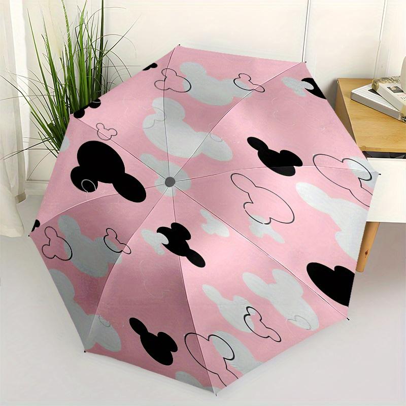 

1pc Mickey Mouse,Pink Background Automatic Folding Umbrella: Compact 8 Bone Design Cartoon Outdoor Travel Companion, Business Umbrella, Chri
