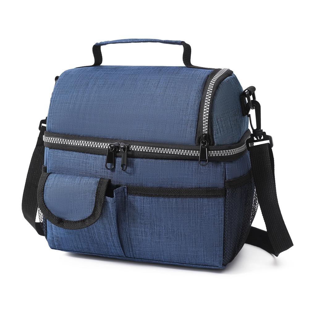 

Изолированная сумка для обеда на открытом воздухе, двухслойная изолированная сумка для еды для кемпинга, пеших прогулок, путешествий, пикника, холодильник для обеда с двойным отделением синий