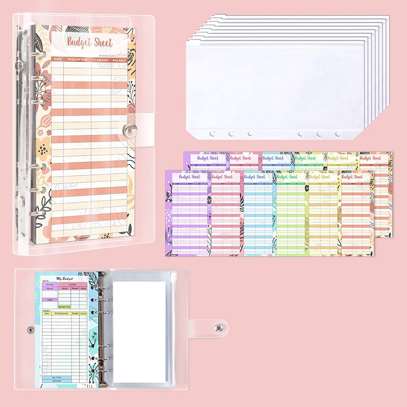 A6 Budget Planner Binder With 12 Budget Cards, 8 Ticket Pockets And Diy Stickers Portable Diy Notebook Savings Book
