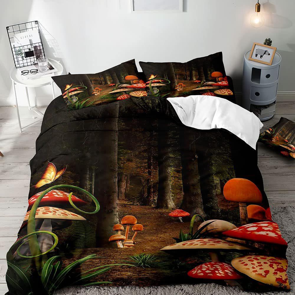 Frog Mushroom Three-Piece Quilt Cover 3D Digital Printing Bedding Set Bed Cover