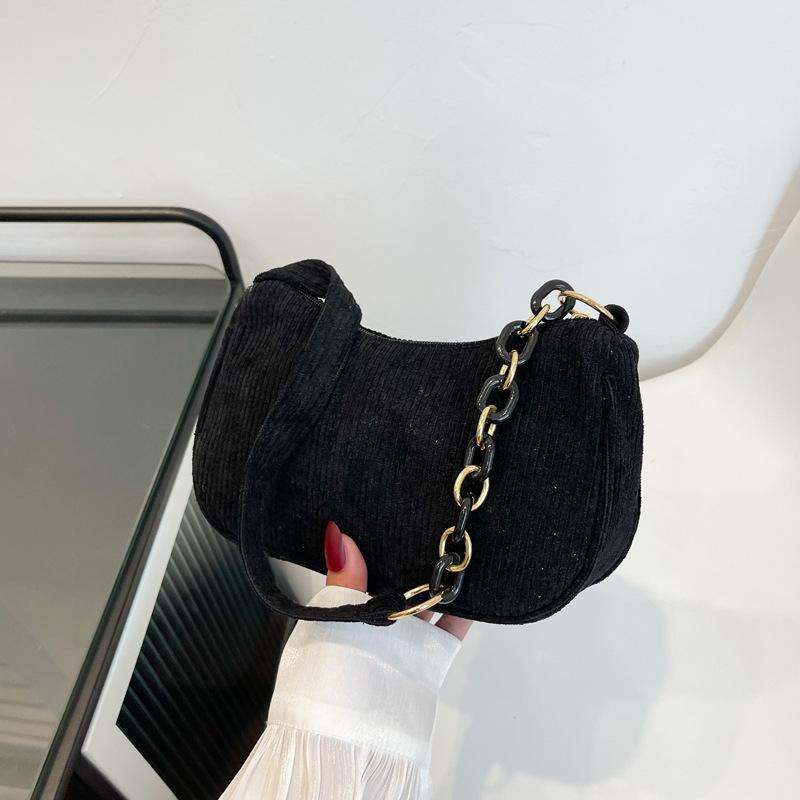 Minimalist Corduroy Crossbody Bag for Women, Single Strap Shoulder Tote, Zipper Closure Mini Square Handbag, Soft Casual Daily Purse