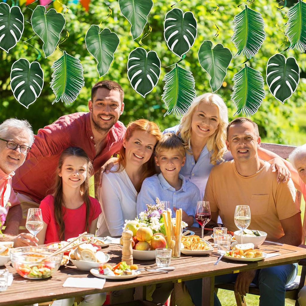 Geyee 51 Pcs Hawaiian Luau Party Palm Leaves Swirl Decorations Green Palm Leaves Hanging Decoration Ceiling Tropical Safari Jungle Party Decor for