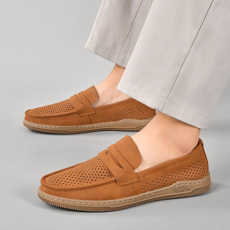 Chaussures de bateau pour homme Mocassins Penny Loafers Chaussures pour homme Été 2026 Cuir ajouré Mocassins homme Chaussure décontractée de conduite Chaussures plates à enfiler