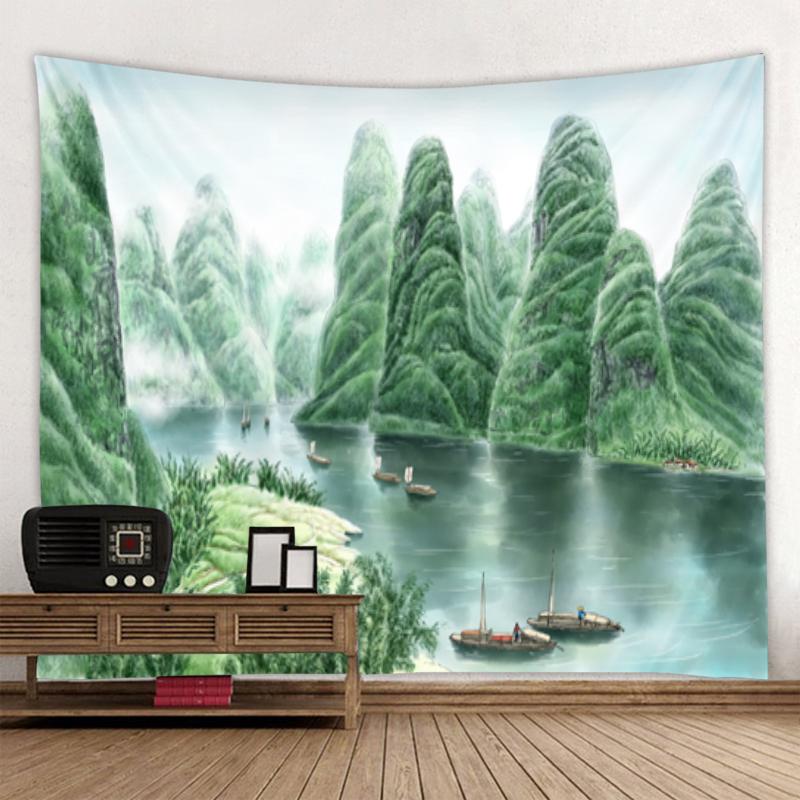 Beautiful Mountain Landscape Ink Painting Tapestry Art Decor Blanket Curtain Hanging At Home Bedroom Living Room Decoration