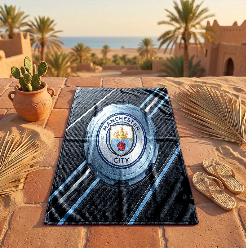 Manchester City Baskılı Mikrofiber Plaj Havlusu Hızlı Kuruyan Emici Büyük Havlu Plaj Yüzme Seyahat İçin
