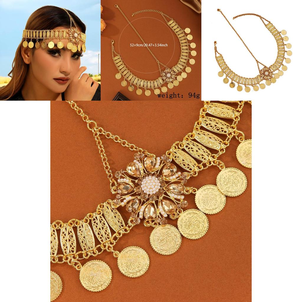 Crystal Flower Bridal Headband With Gold Alloy And Tassels For Wedding And Party