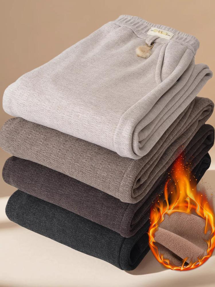 Mom’s Fleece-Lined Wool Pants - Warm, Thickened Flannel for Elderly, Straight-Leg Style, Perfect for Autumn & Winter