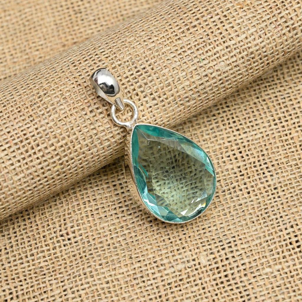 Aqua Apatit Edelstein Handgefertigter Schmuckanhänger aus 925er Sterlingsilber für Hochzeitsgeschenk