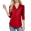 Women's Fashion Casual Lapel Short 3/4 Sleeve Color Shirt Women's V-Neck Button Tops