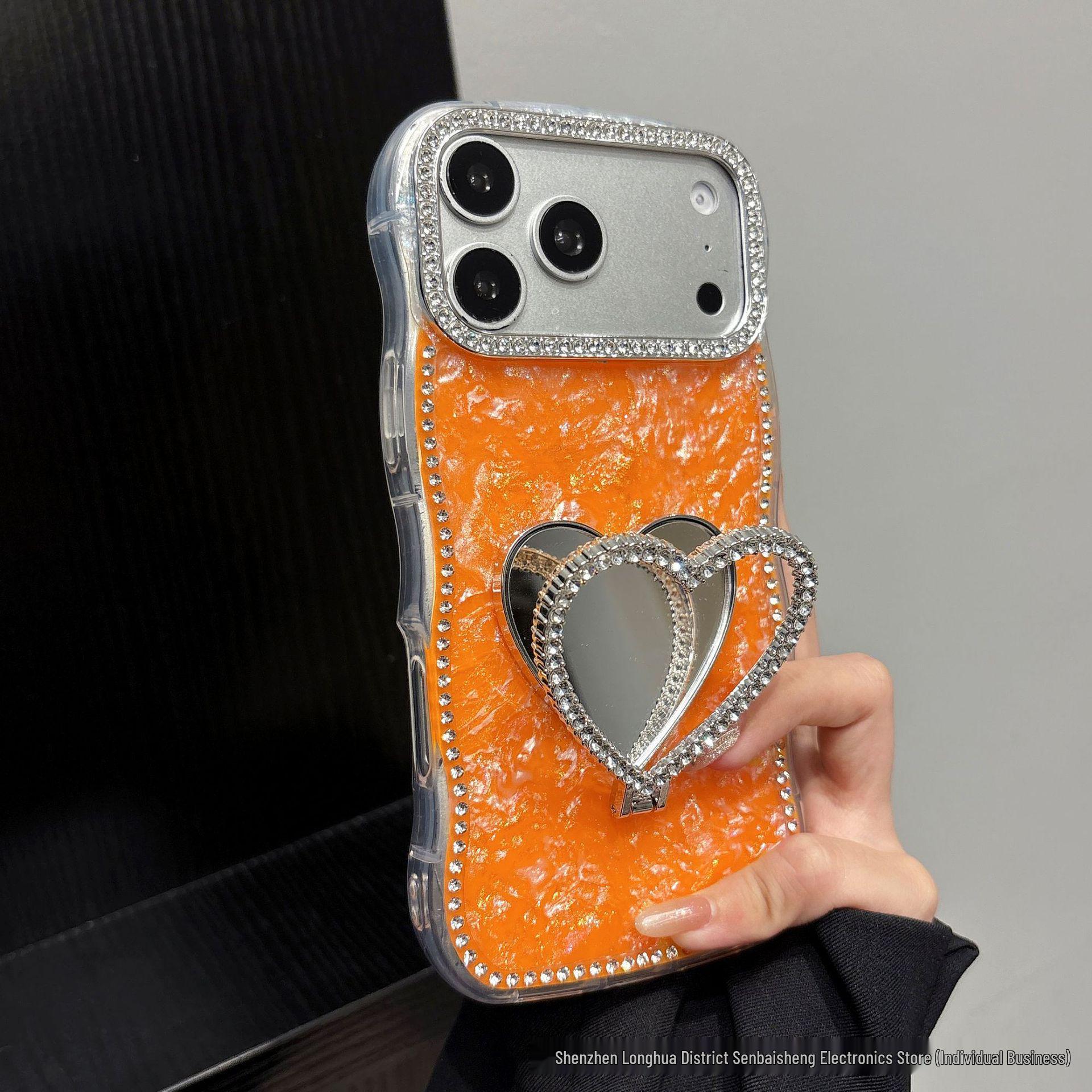 IMD Shell Heart Mirror Stand Case for Apple iPhone 17 Pro Max/16 Pro, Drop Protection 13