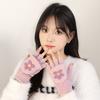 Gloves women winter velvet flip half finger Korean version thickened warm dew finger writing gloves student cute gloves AY