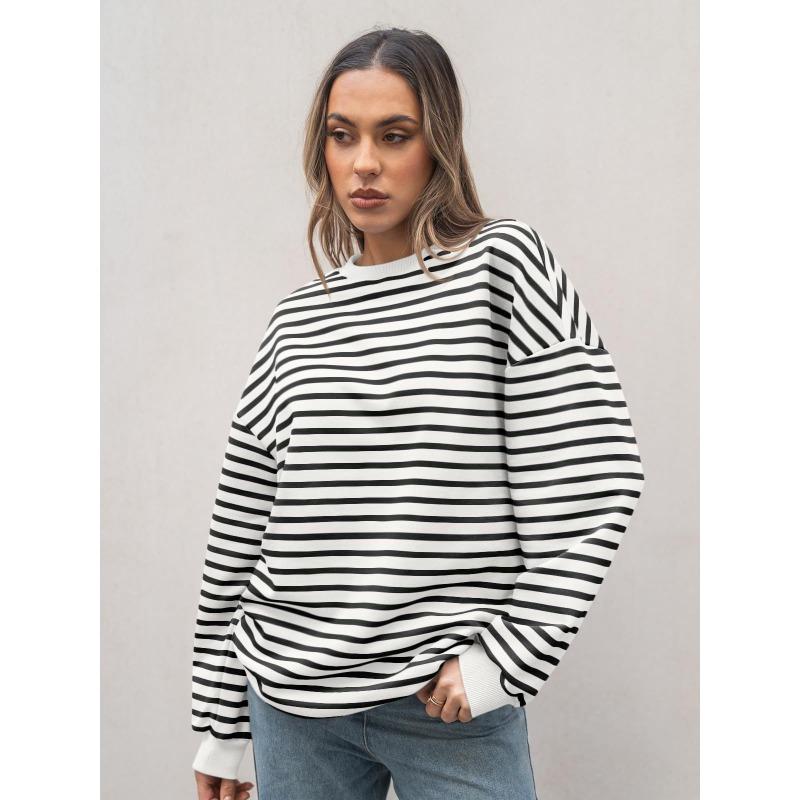 Spring Autumn Women's Plus Size Sweatshirt Striped Long Sleeve Round Neck Oversized Sweatshirt Y2K Sweatshirt