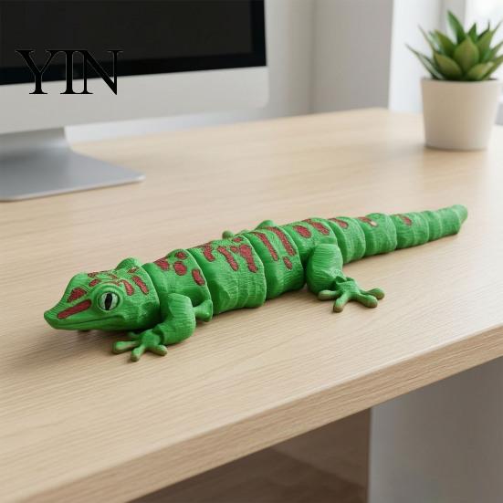 Realistic Gecko Decoration 3D Printed Articulated Figurine, Reptile Ornament with Movable Joints, Cute Posable Potted Plant Landscaping Lizard Animal