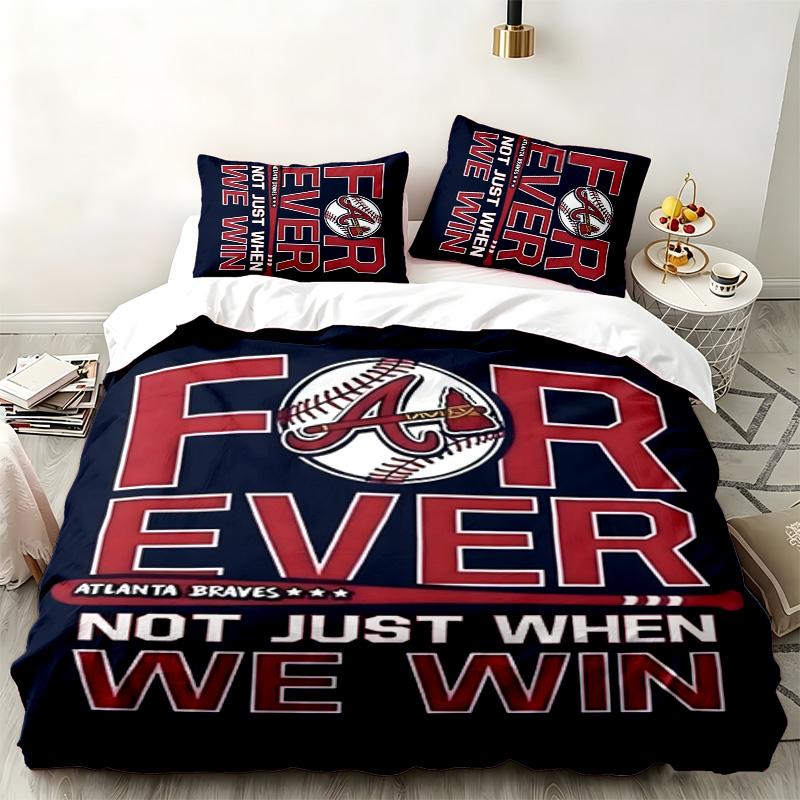 Atlanta Braves 3pc Set Perfect for Bedroom Use Comfortable Bedding Set Includes a Duvet Cover and Two Pillowcases Ideal Birthday or Christmas Gift