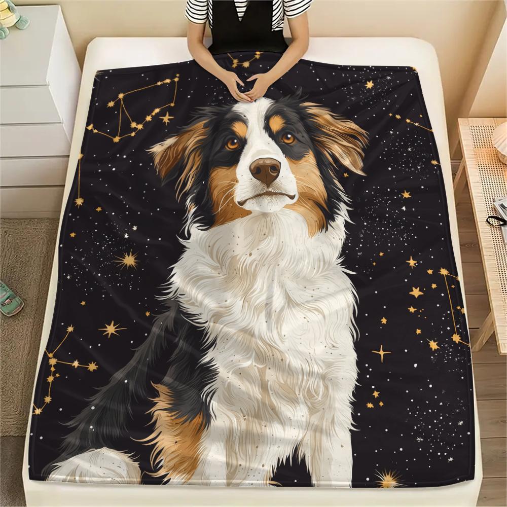 Black Australian Shepherd,pattern Flannel Blanket, High quality Comfortable for All Seasons, Home Decor, Warmth and Comfort, Perfect for Gifts.