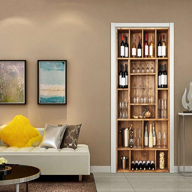 Retro Library Adhesive Door Wallpaper Waterproof Home Decor Living Room Mural Decal Sticker Wooden Cabinet Poster Wine