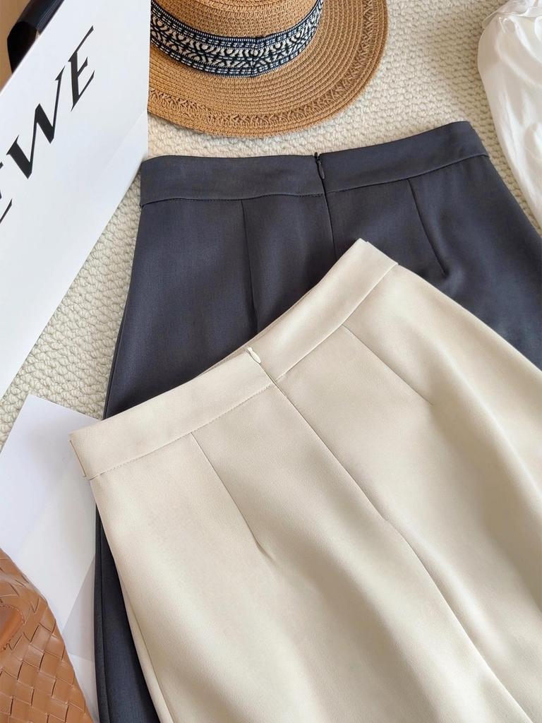 2026 Spring Korean A-Line Pleated Midi Skirt – High-Waisted, Slimming Fit for Women
