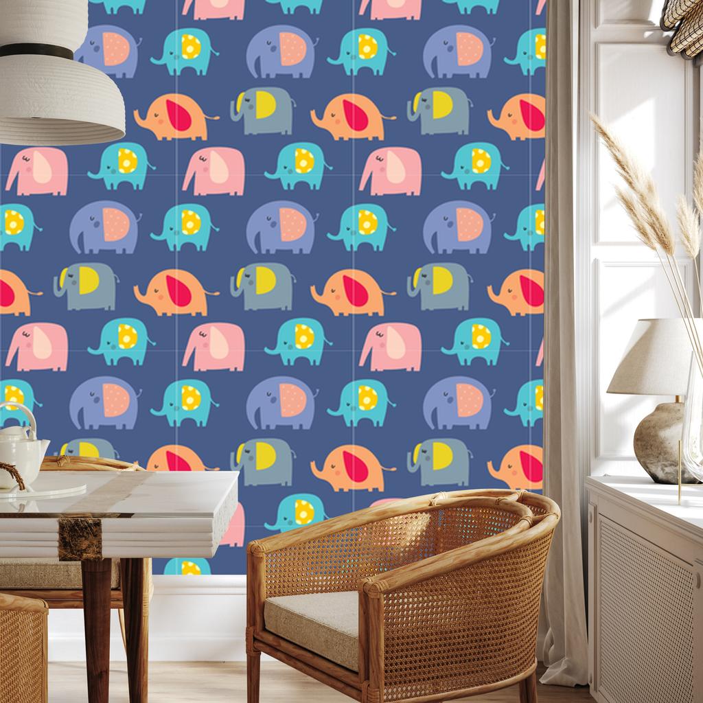 Colorful Elephants and Animals Wallpaper for Living Room and Bedroom 50x1000