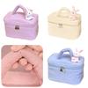 Portable Plush Toiletry Bag For Women With Multiple Compartments And Easy-to-use Dual Zipper