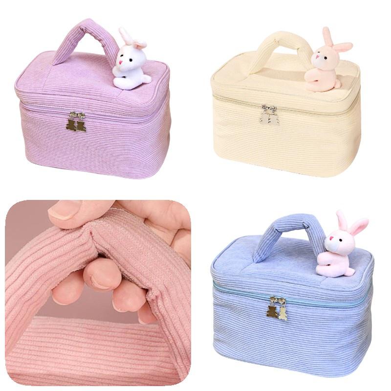 Portable Plush Toiletry Bag For Women With Multiple Compartments And Easy-to-use Dual Zipper