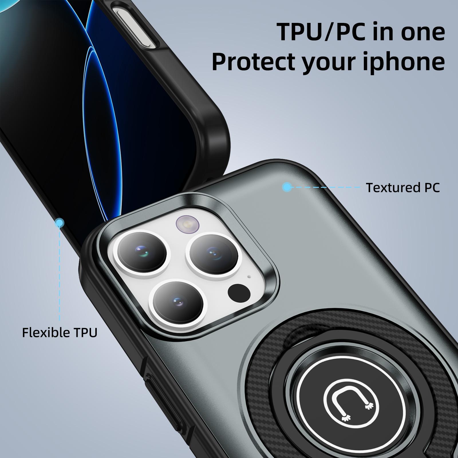 

For iPhone 16 Pro Case TPU+PC Magnetic Car Mount Phone Cover with Ring Kickstand Red