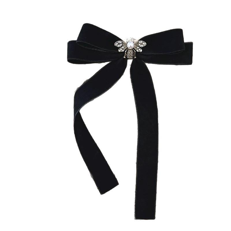Luxury Double-Sided Velvet Bow Brooch with Pearl and Floral Accent