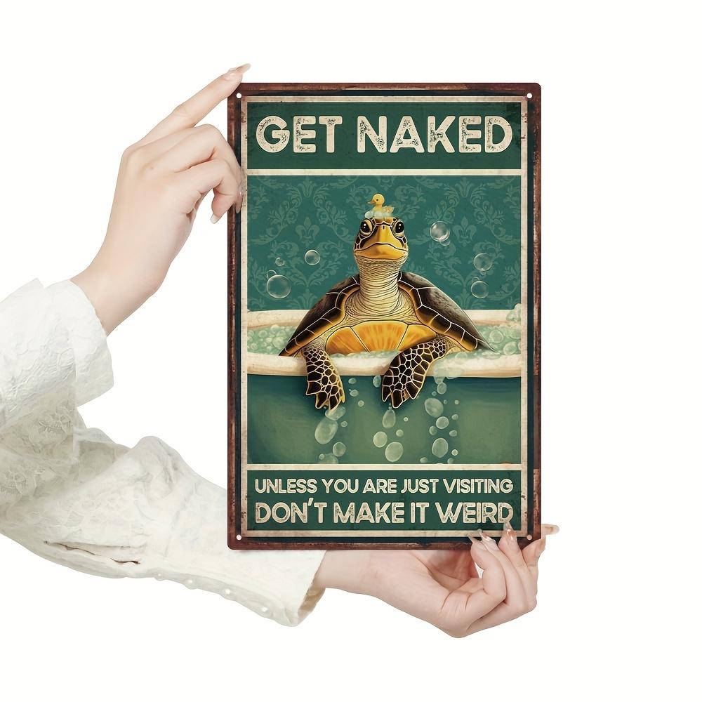 

HomeSplashProDecor Sea Turtle Bathroom Sign - Vintage Tin Humor Art - Shower Room/Home - Eco-Friendly Design 20x30cm（7.8x11.8inch）