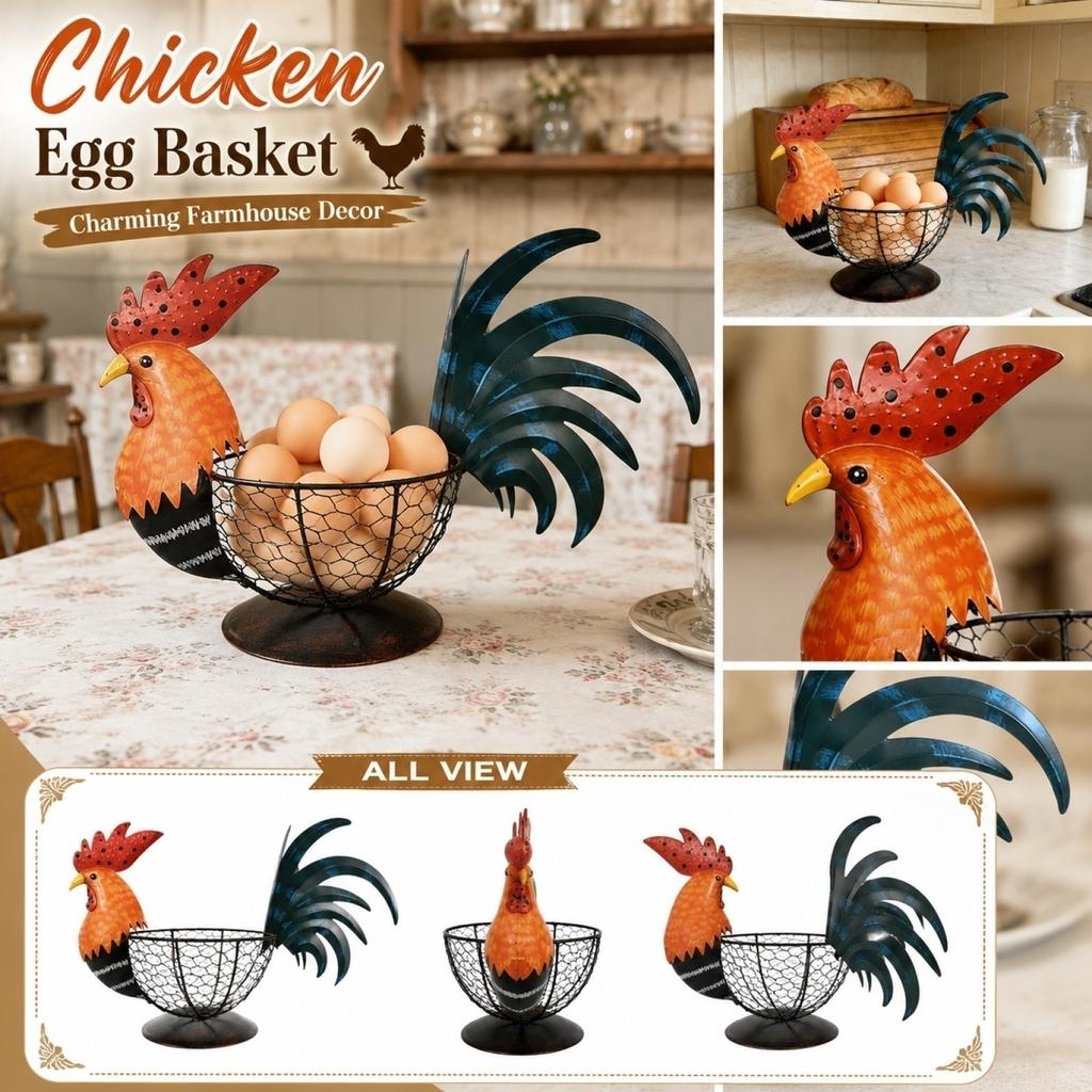 Vintage Egg Basket with Hen Design - Kitchen Storage for Garlic Snacks - Decorative Counter