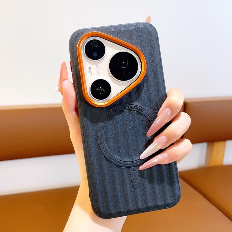 Case For Huawei Pura 90 Pro Max/Pura 90 Pro/Pura 90 Magnetic Ripple Matte PU Leather Texture Phone Back Cover Shockproof Bumper