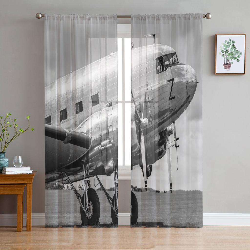 Flugzeug Sonnenuntergang Moderne Vorhänge für Wohnzimmer Transparente Tüllvorhänge Fensterschleier für das Schlafzimmer Zubehör Dekor