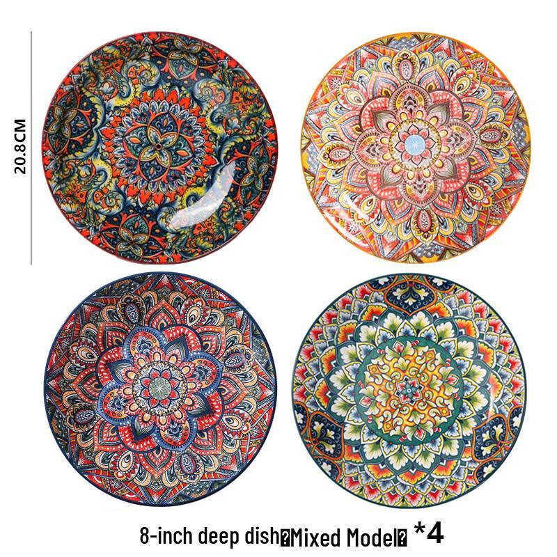Набор керамических глубоких тарелок в богемном стиле