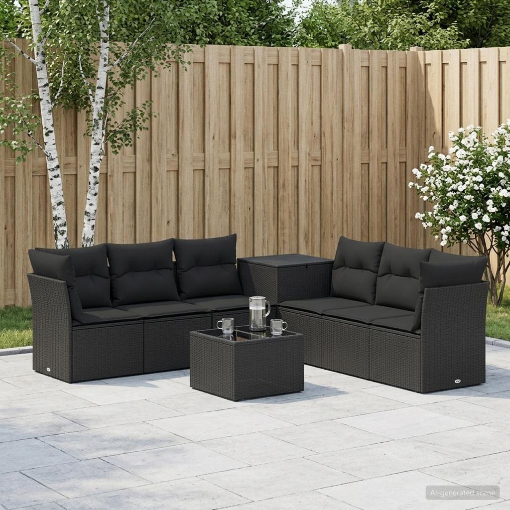 Sofa Set 8 Pieces Black Poly Rattan and Steel