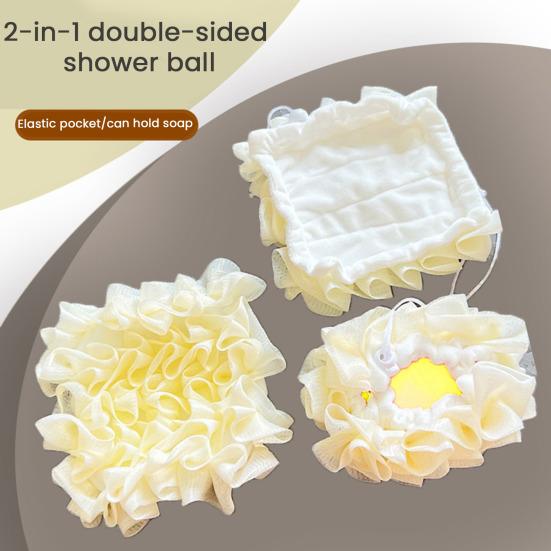 3Pcs Loofah Soap Bath Ball with Soft Towel 2-in-1 Shower Gel Soap Loofah Cloth Mesh Design Skin Smoothing Bath Ball
