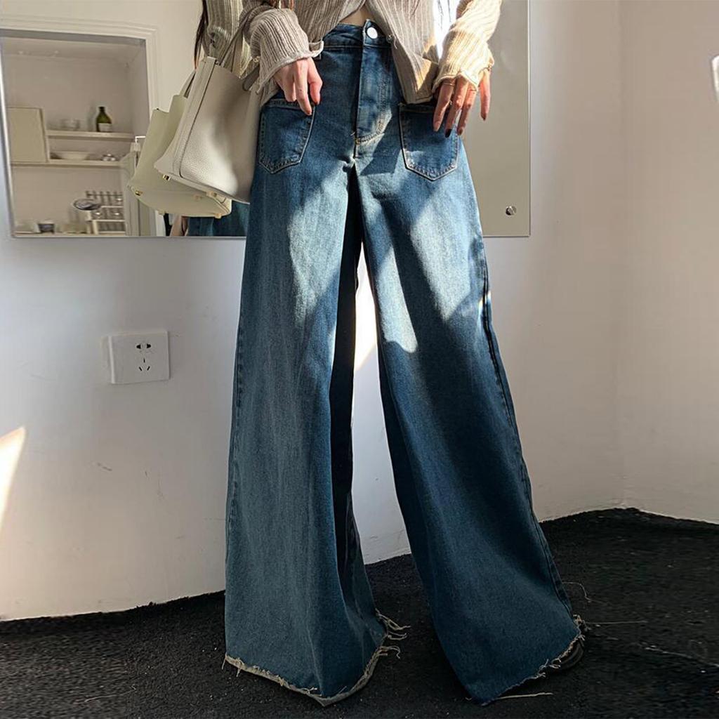 Loose Design,  Retro High Waisted Jeans, Women's Slimming And Drooping Feeling, Wide Leg Mopping Pants