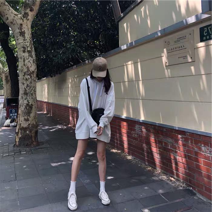 2025 Autumn Women's Korean Style Thin Long Sleeve Hoodie - Solid Color, Versatile, Mid-Length, Loose Fit.